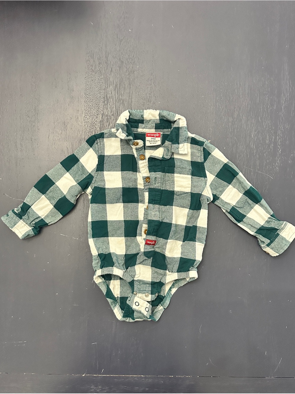Wrangler Teal and White Plaid Infant Button-Up Bodysuit